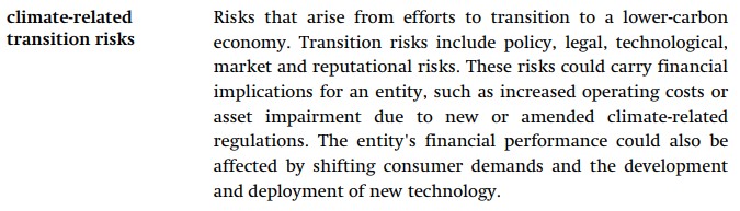 Definition of transition risks in IFRS S2