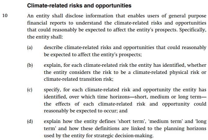 Paragraph 10 of IFRS S2 - risks and opportunities